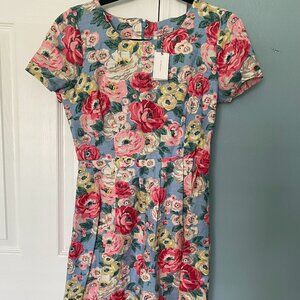 NWT Cath Kidston Blue Flowery Slub Dress, UK10